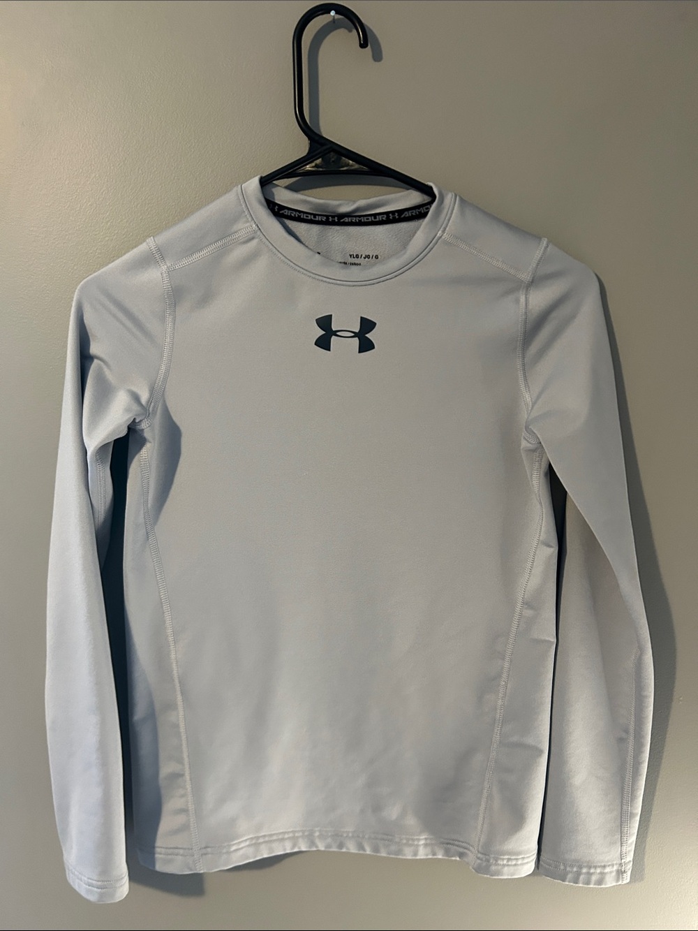 Under Armour Boy’s Large Long-Sleeve Training Top - Light Gray with Black Logo